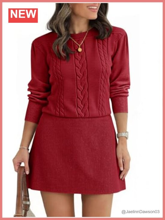 Dresses & Skirts - Puff Long Sleeve Sweater Dress Cable Knit A-Line Mini Fall Dress